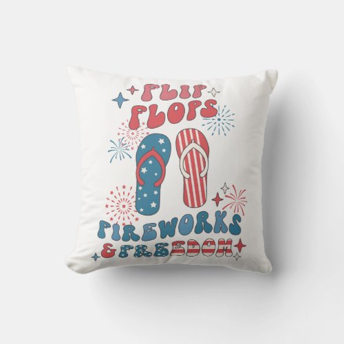 Flip Flops Fireworks Freedom Throw Pillow