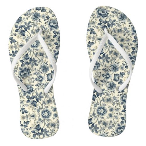 Flip Flops Floral Victorian Blue & Beige Flowers