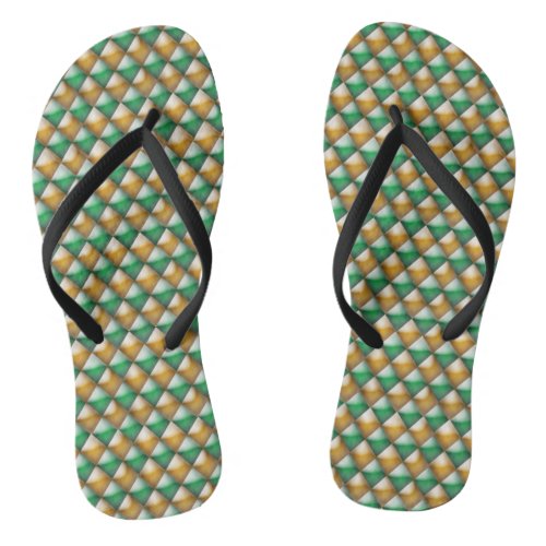 Flip Flops _ Green and Gold Diamond Shapes