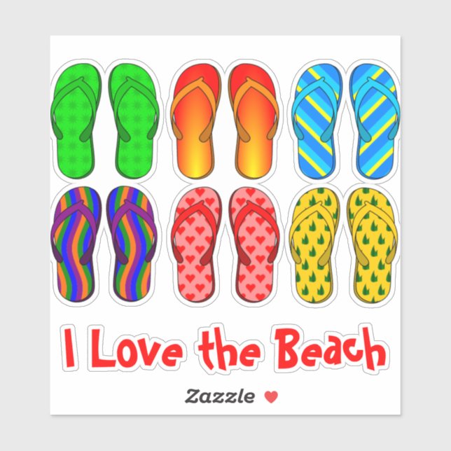 Flip Flops, I Love the Beach Sticker (Sheet)