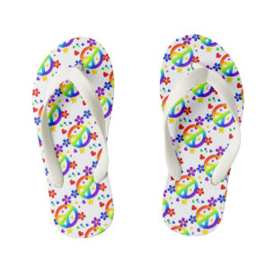Flip Flops, Kids/Rainbow Peace Signs and Flowers Kid's Flip Flops