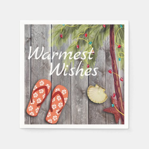 Flip Flops n Palm Tree with Christmas Lights Beach Napkins