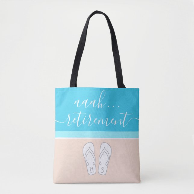 Flip-Flops on Beach Coastal Retirement Monogrammed Tote Bag (Front)