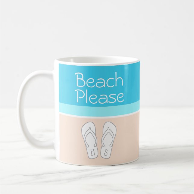 Flip Flops on Beach Cute Modern Monogrammed Coffee Mug (Left)