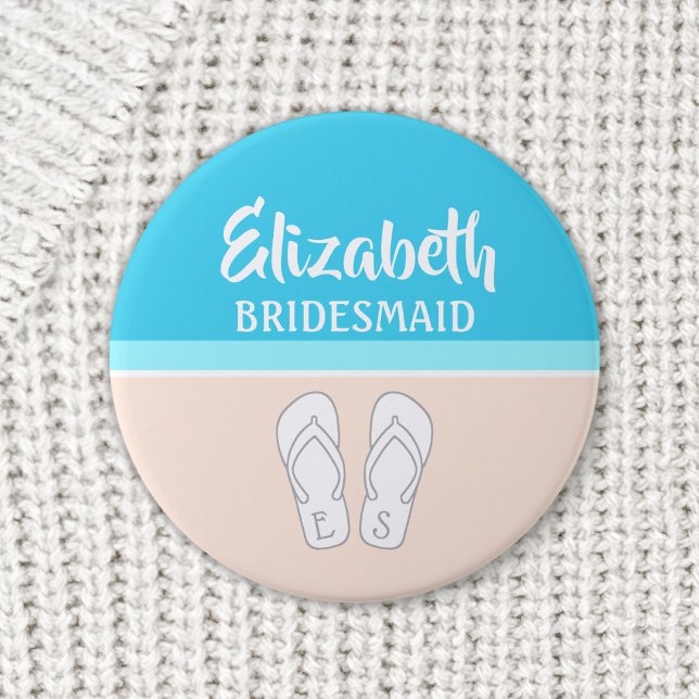 Flip-Flops on Beach Monogrammed Wedding Bridesmaid Button (Creator Uploaded)