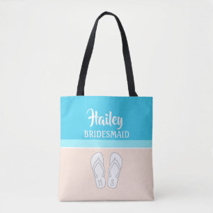 Flip-Flops on Beach Monogrammed Wedding Bridesmaid Tote Bag