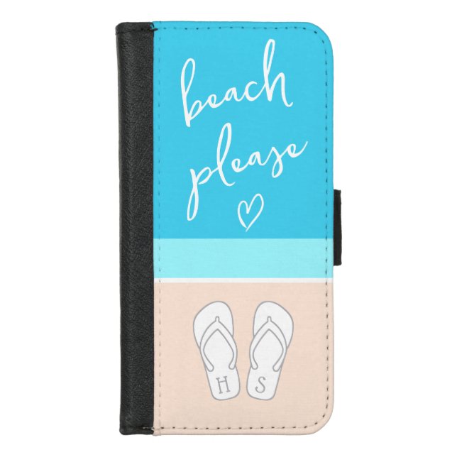 Flip Flops on Beach Whimsical Sky Script Monogram iPhone Wallet Case (Front)