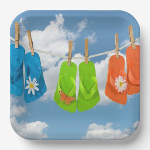 Flip-Flops On Clothesline Paper Plates