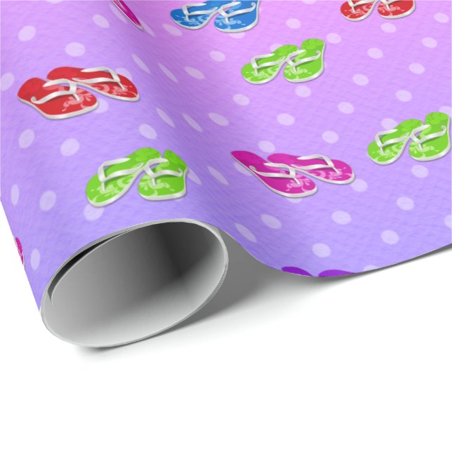 Flip-flops on Rainbow Polka Dot Wrapping Paper (Roll Corner)