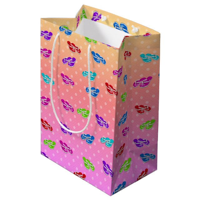 Flip-flops on Rainbow Polka Dot Wrapping Paper Medium Gift Bag (Back Angled)