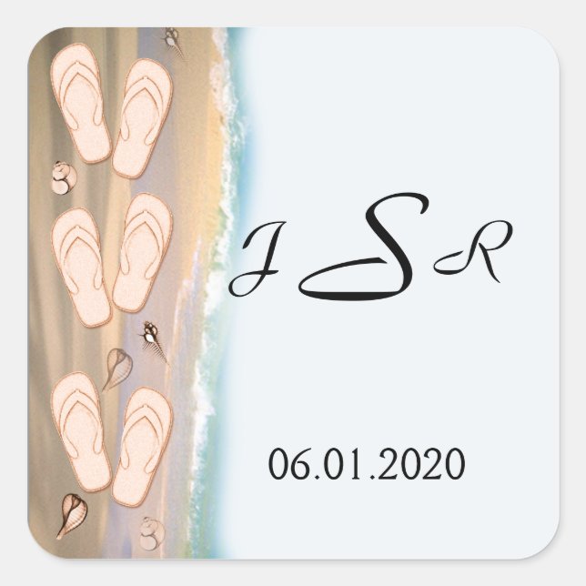 Flip Flops on the Beach Monogram Sticker (Front)