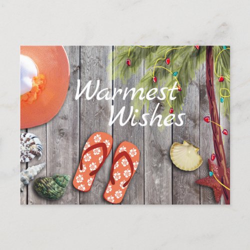 Flip Flops Palm Tree Christmas Lights Beach Holiday Postcard