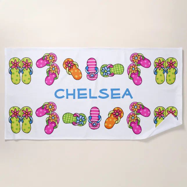 Flip Flops Personalized Beach Towel (Front)