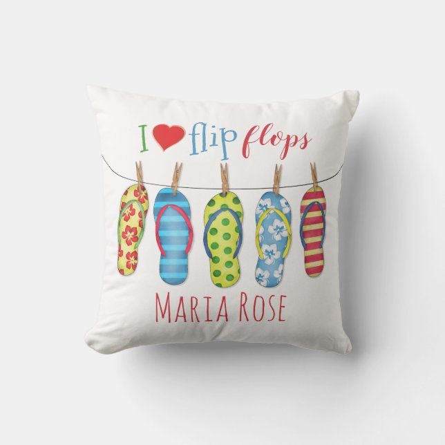 Flip Flops Personalized Beach Tropical Colorful Throw Pillow (Front)