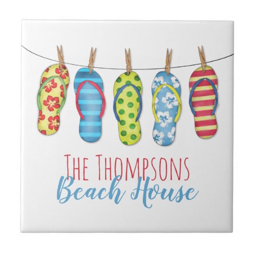 Flip Flops Personalized Colorful Beach House Ceramic Tile