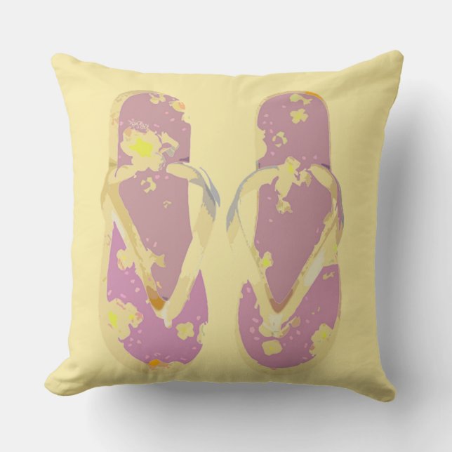 Flip Flops Pink Yellow Background Throw Pillow (Front)