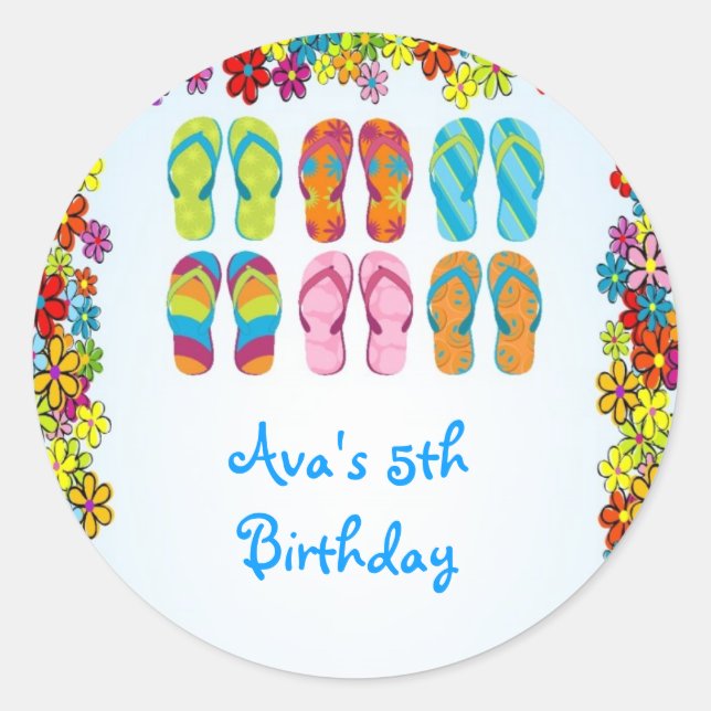Flip Flops Pool Birthday Party Favor Labels (Front)