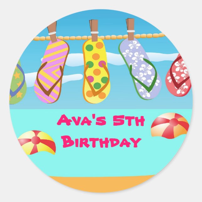 Flip Flops Pool Birthday Party Favor Labels (Front)