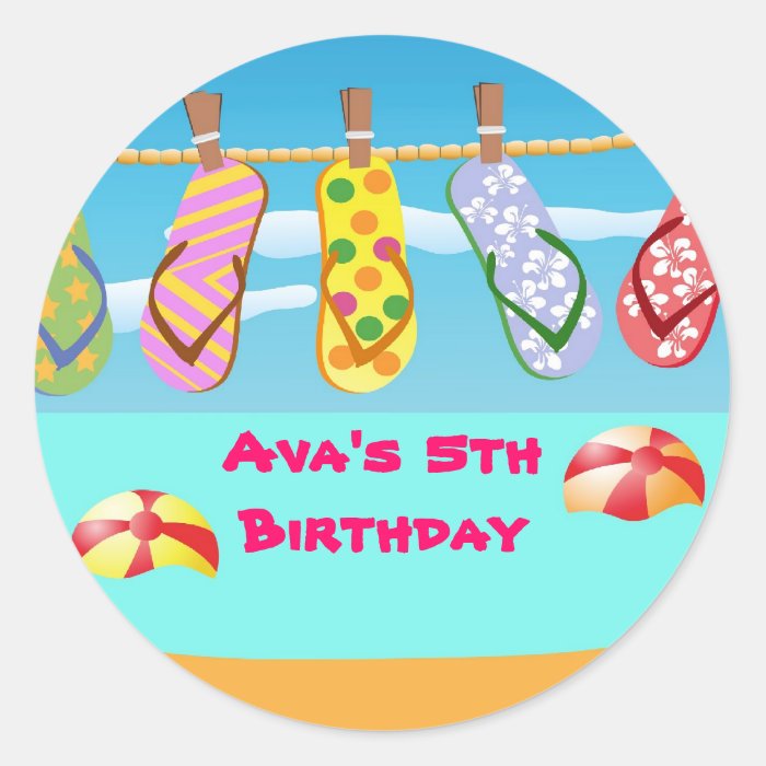 Flip Flops Pool Birthday Party Favor Labels Round Stickers