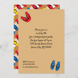 Flip Flops Primary Colors Stripes Summer Party Invitation