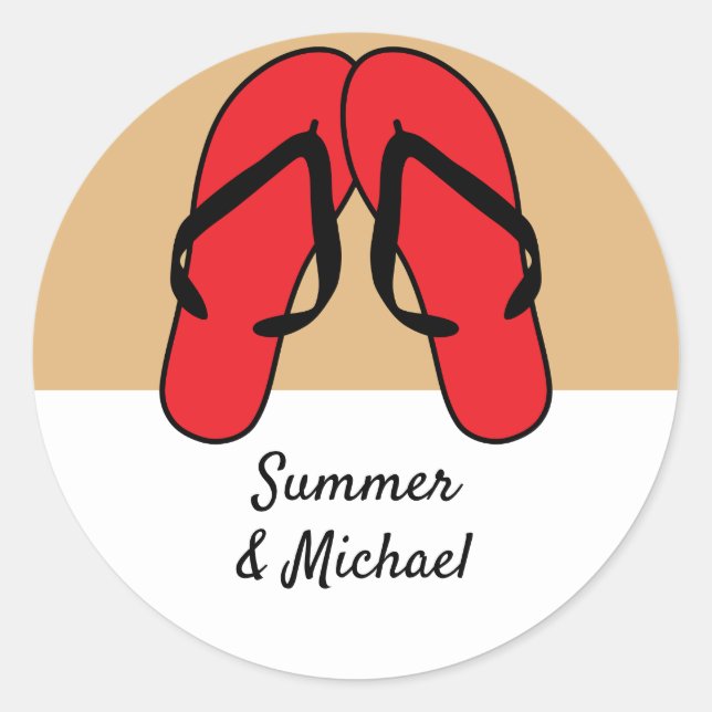 Flip Flops Red Personalized Classic Round Sticker (Front)