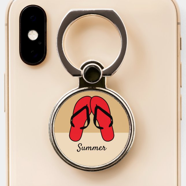 Flip Flops Red Personalized Name Phone Ring Stand (Close Up)