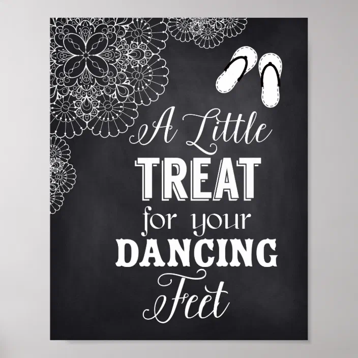 Chalkboard Dancing Shoes Flip-Flop Tired Feet Personalised Wedding Sign Poster 