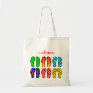 Flip flops Summer Beach Stripe Personalized Option Tote Bag