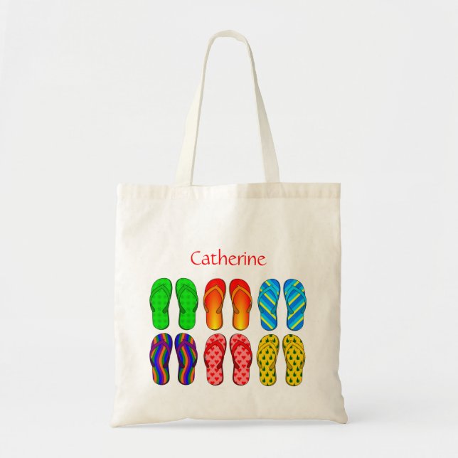Flip flops Summer Beach Stripe Personalized Option Tote Bag (Front)