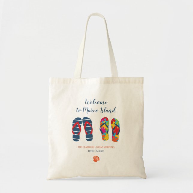 Flip Flops Summer Beach Welcome Wedding Tote Bag (Front)