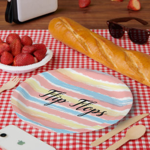 Flip Flops Typography Yellow Pink Blue Stripes Paper Plates