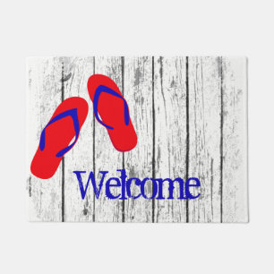 Flip Flops Weathered Wood Your Text Doormat