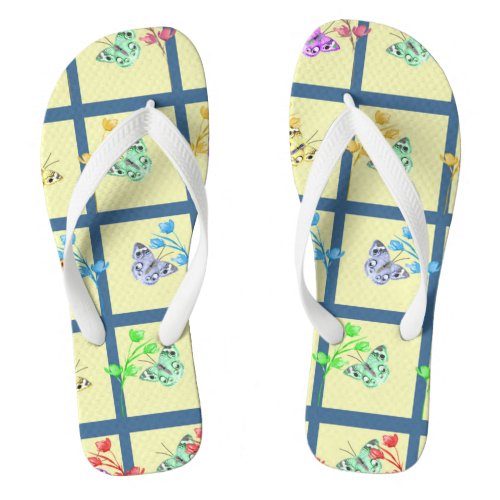 Flip Flops with Butterfly Design in Yellow