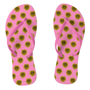 flip flops with small yellow sunflowers on pink