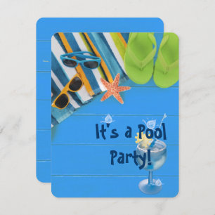 flip-flops with towel Pool Party Invitation