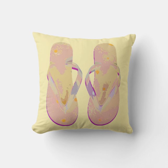  Flip Flops Yellow and Purple Throw Pillow (Front)