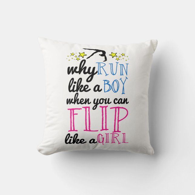 Flip Like a Girl Empowerment Gymnastics Throw Pillow (Front)