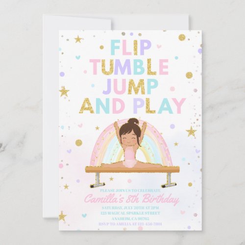 Flip Tumble Jump and Play Gymnastics Any Age Tween Invitation