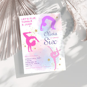 Flip tumble & jump Gymnastics Birthday Party Invitation