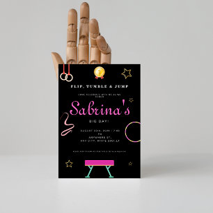 Flip tumble & jump Gymnastics girl Birthday Party Invitation