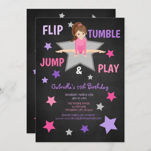 Flip Tumble Jump  Play Gymnastics Birthday Invitation