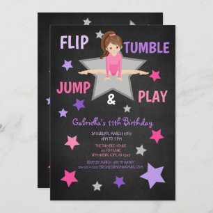 Flip, Tumble, Jump, & Play Gymnastics Birthday Invitation