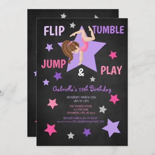 Flip Tumble Jump  Play Gymnastics Birthday Invitation