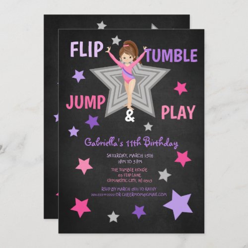 Flip Tumble Jump  Play Gymnastics Birthday Invitation