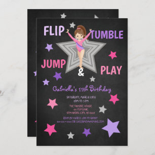 Flip, Tumble, Jump, & Play Gymnastics Birthday Invitation