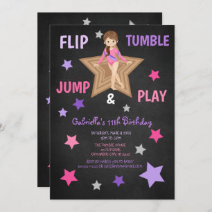Flip, Tumble, Jump, & Play Gymnastics Birthday Invitation