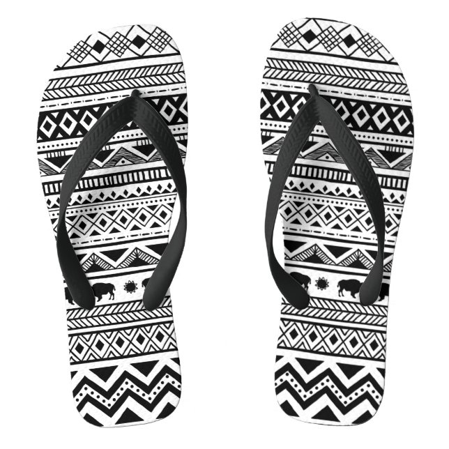 Flipflop Sandals Boho Buffalo Tribal Pattern Bohem (Footbed)