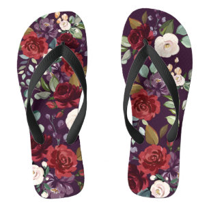 Flipflop Sandals Plum Purple Roses Gold Geometric