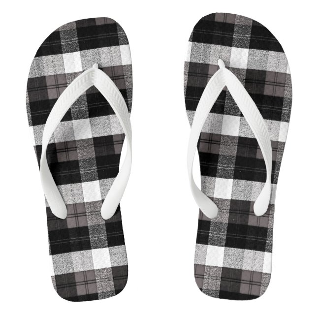 Flipflop Sandals XMAS Buffalo Plaid Black White (Footbed)