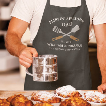 Flippin Awesome Dad Bbq Father Personalized Apron by Milestone_Hub at Zazzle